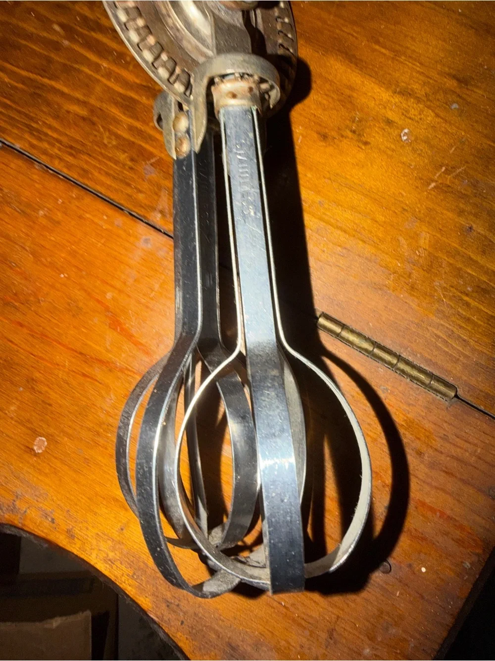 Vintage Hand-Crank Egg Beater with Red Handles